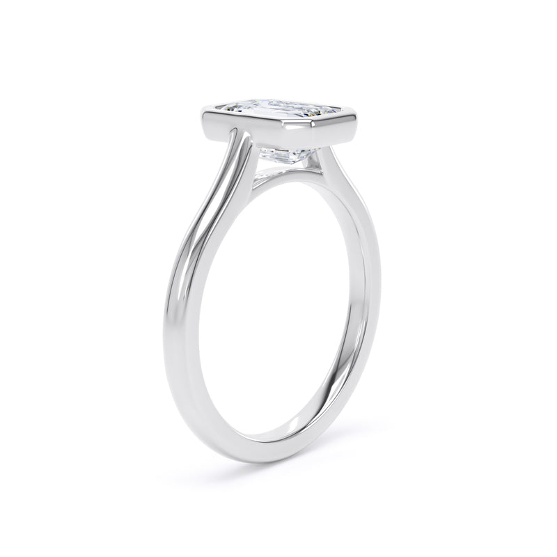 Emerald Diamond Platinum Ring, Bezel Solitaire | LGE EPP02