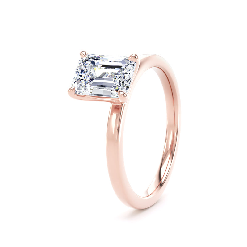 Emerald Diamond Rose Gold Ring, Floating Head Solitaire | LGE EPP03