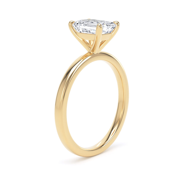 Emerald Diamond Yellow Gold Ring, Floating Head Solitaire | LGE EPP03