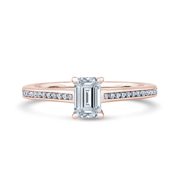 Emerald Cut Shoulder Set Rose Gold Ring | ESC01 SME