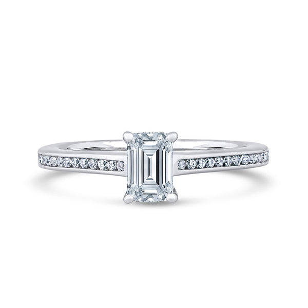 Emerald Cut Shoulder Set White Gold Ring | ESC01 SME