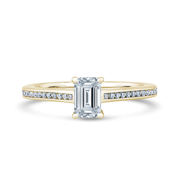 Emerald Cut Shoulder Set Yellow Gold Ring | ESC01 SME