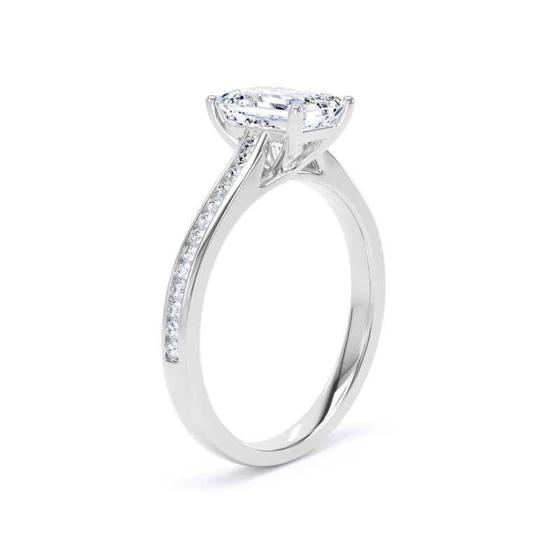 Emerald Cut Shoulder Set White Gold Ring | ESC01 SME
