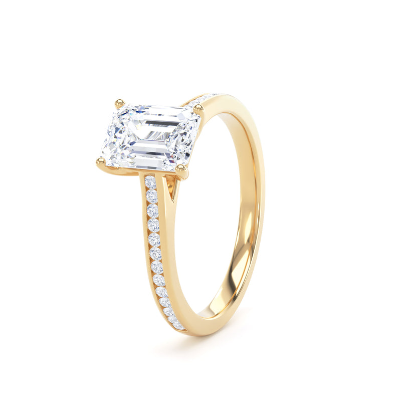 Emerald Cut Shoulder Set Yellow Gold Ring | ESC01 SME