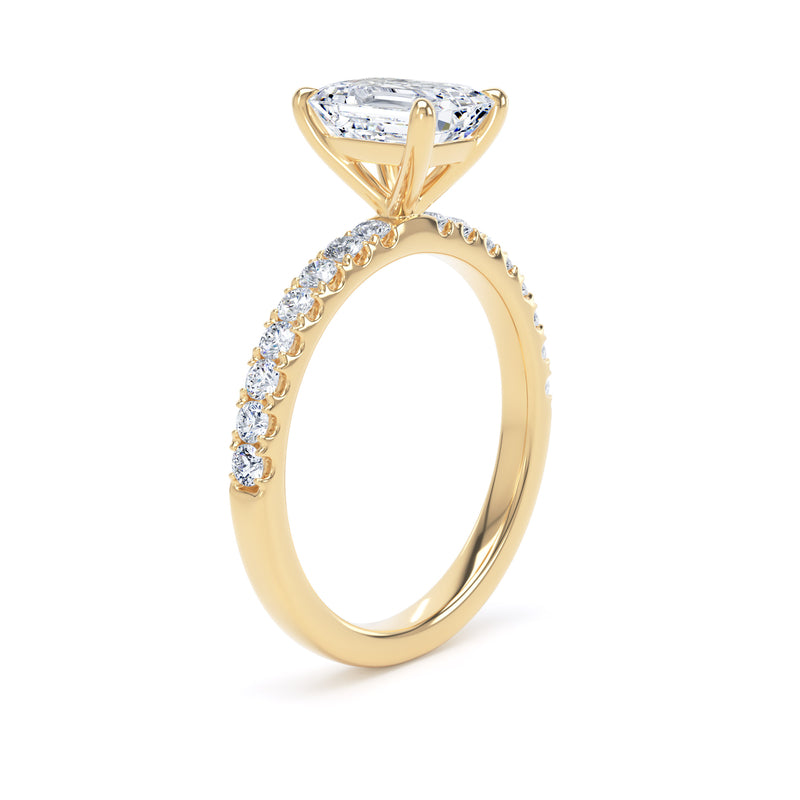 Emerald Diamond Yellow Gold Ring, Shoulder Set Floating Head | LGE ESP01