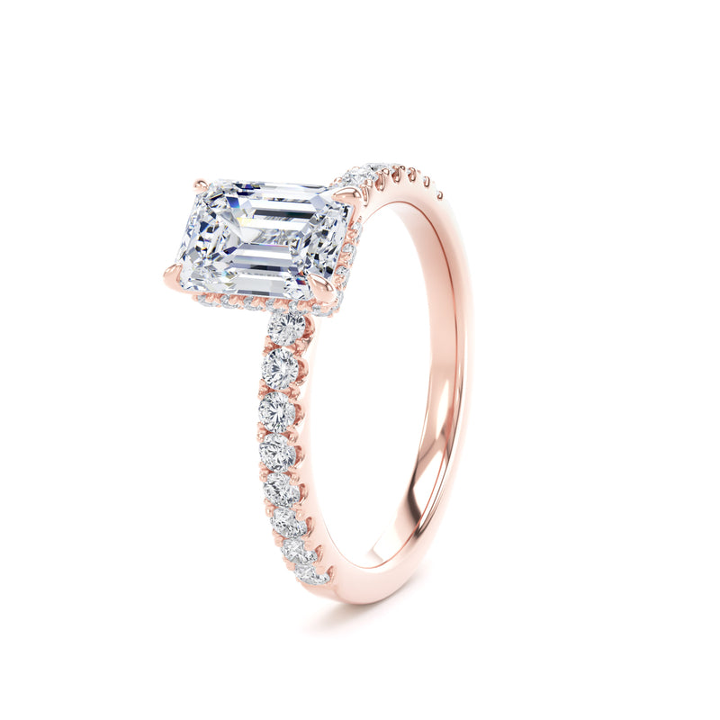 Emerald Diamond Rose Gold Ring, Diamond Band Hidden Halo | SME ESS01
