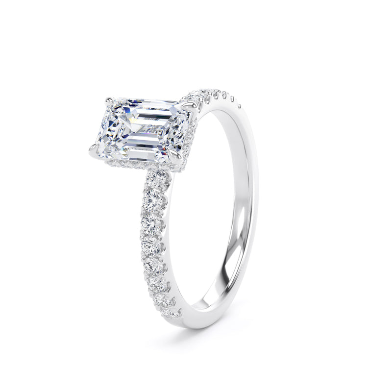Emerald Diamond Platinum Ring, Diamond Band Hidden Halo | SME ESS01