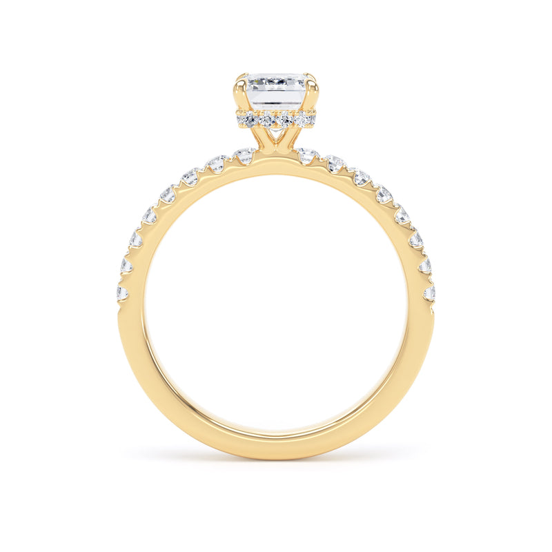 Emerald Diamond Yellow Gold Ring, Diamond Band Hidden Halo | LGE ESS01