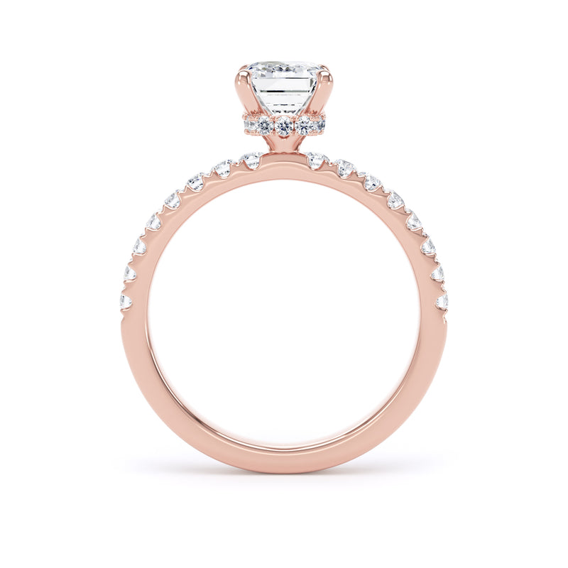 Emerald Diamond Rose Gold Ring, Diamond Band Hidden Halo | SME ESS02