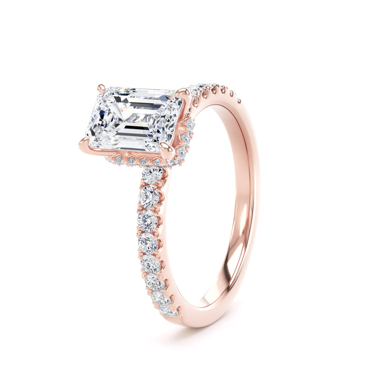 Emerald Diamond Rose Gold Ring, Diamond Band Hidden Halo | SME ESS02