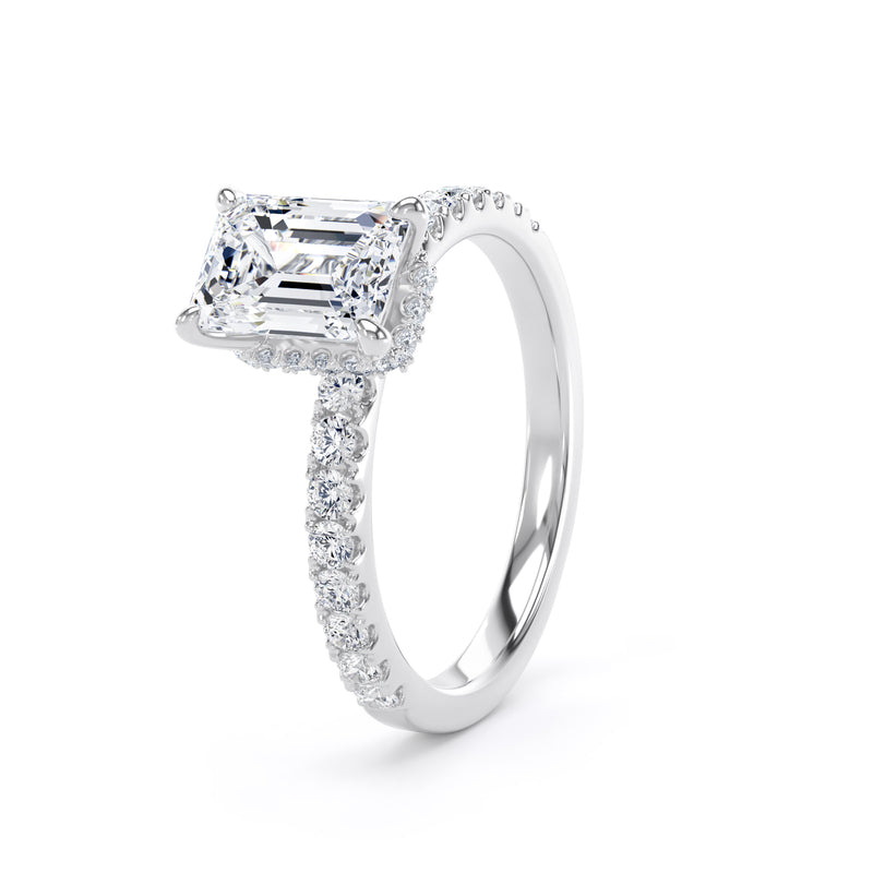 Emerald Diamond White Gold Ring, Diamond Band Hidden Halo | SME ESS02