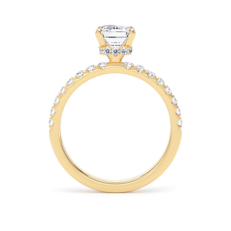 Emerald Diamond Yellow Gold Ring, Diamond Band Hidden Halo | SME ESS02
