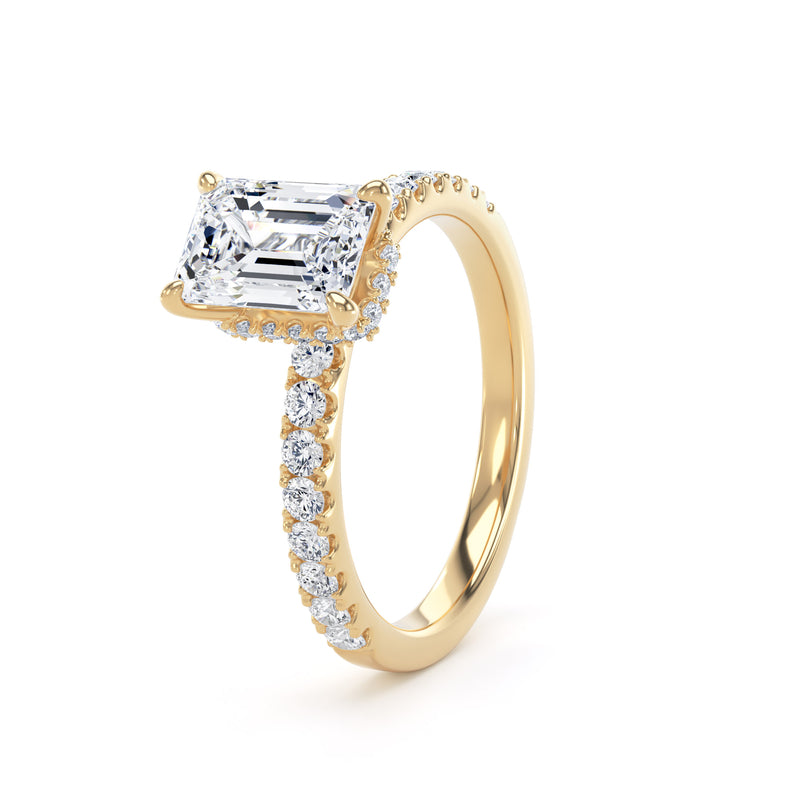 Emerald Diamond Yellow Gold Ring, Diamond Band Hidden Halo | SME ESS02