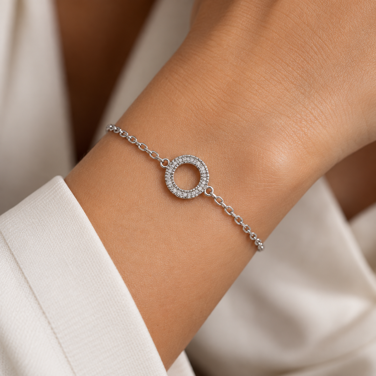 Round Diamond Rose Gold Bracelet | Micro Set Circle | BT1005