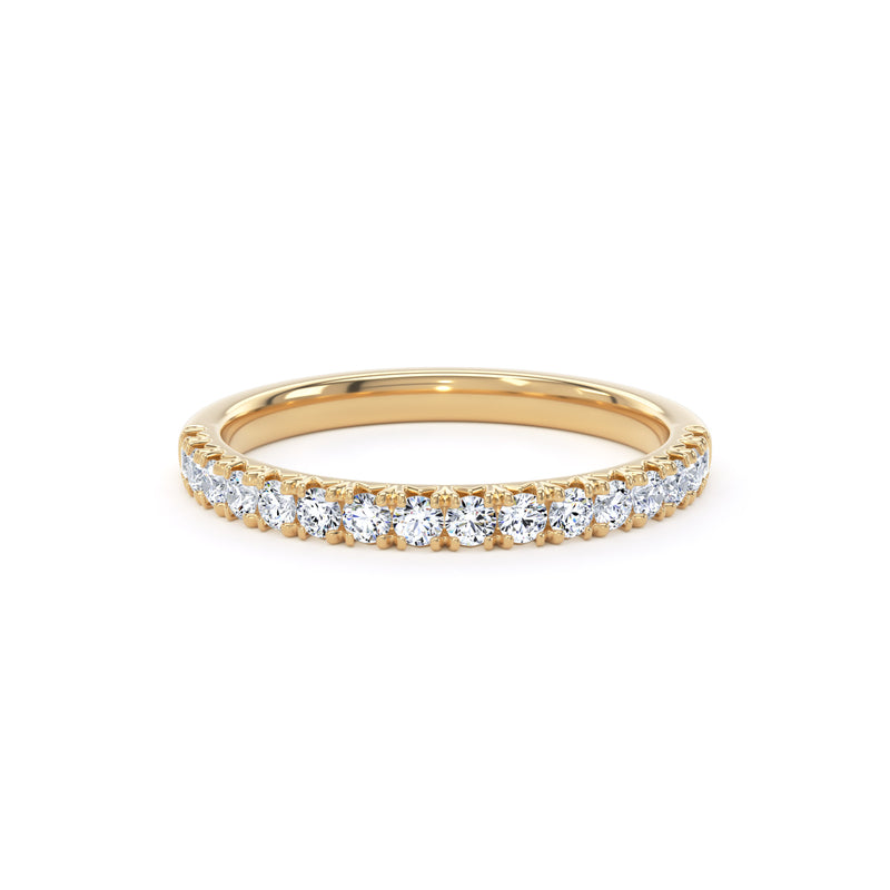 Round Diamond Yellow Gold Ring, Fishtail Set Half Eternity | ET1222