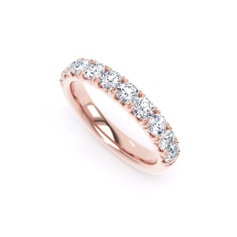Round Diamond Rose Gold Ring, Fishtail Set Half Eternity | ET1222