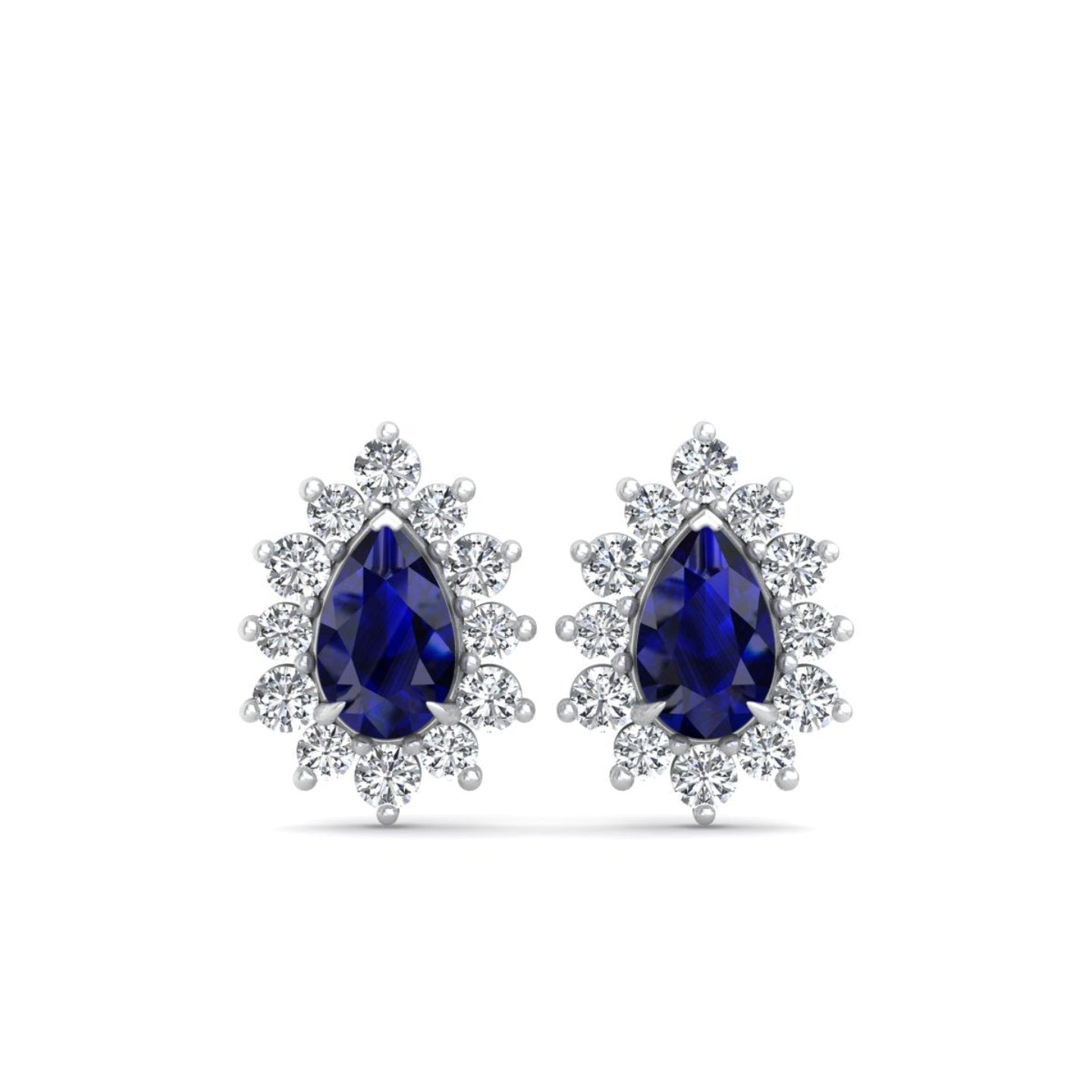 Pear Sapphire & Round Diamond Platinum Earrings, Halo Stud | PE1001SA