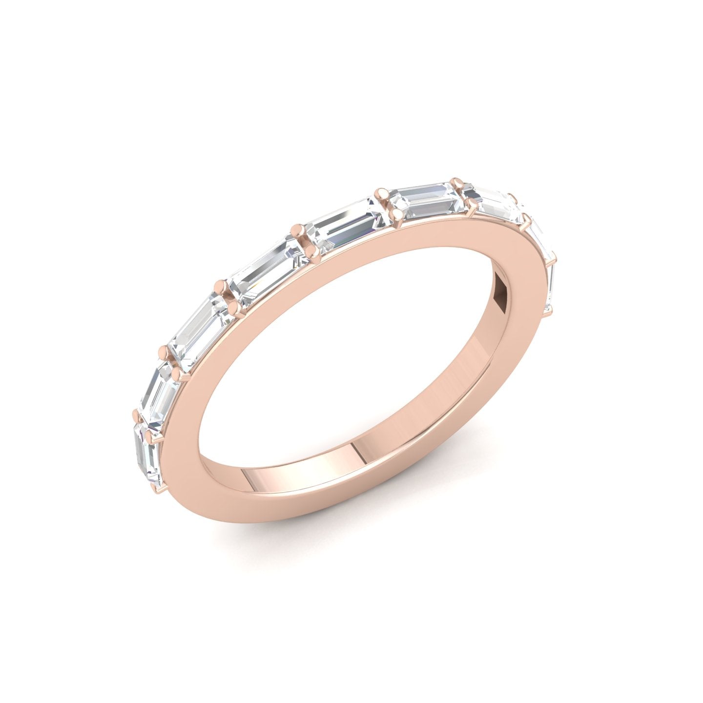 Baguette Cut Diamond, Claw Set, Rose Gold Half Eternity Ring
