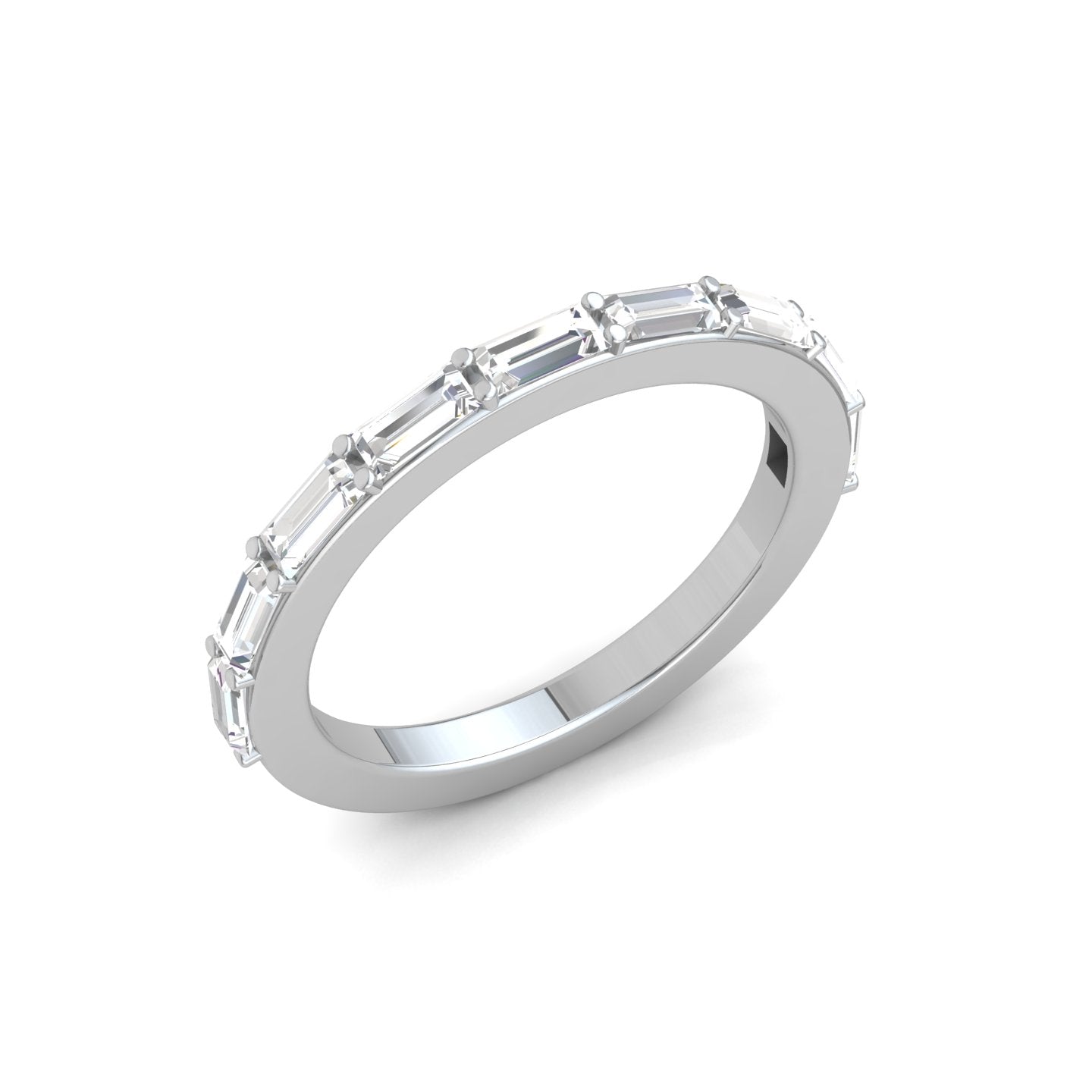 Baguette Cut Diamond, Claw Set, Platinum Half Eternity Ring