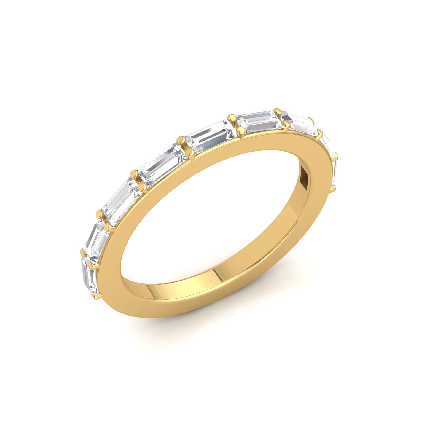 Baguette Cut Diamond, Claw Set, Yellow Gold Half Eternity Ring