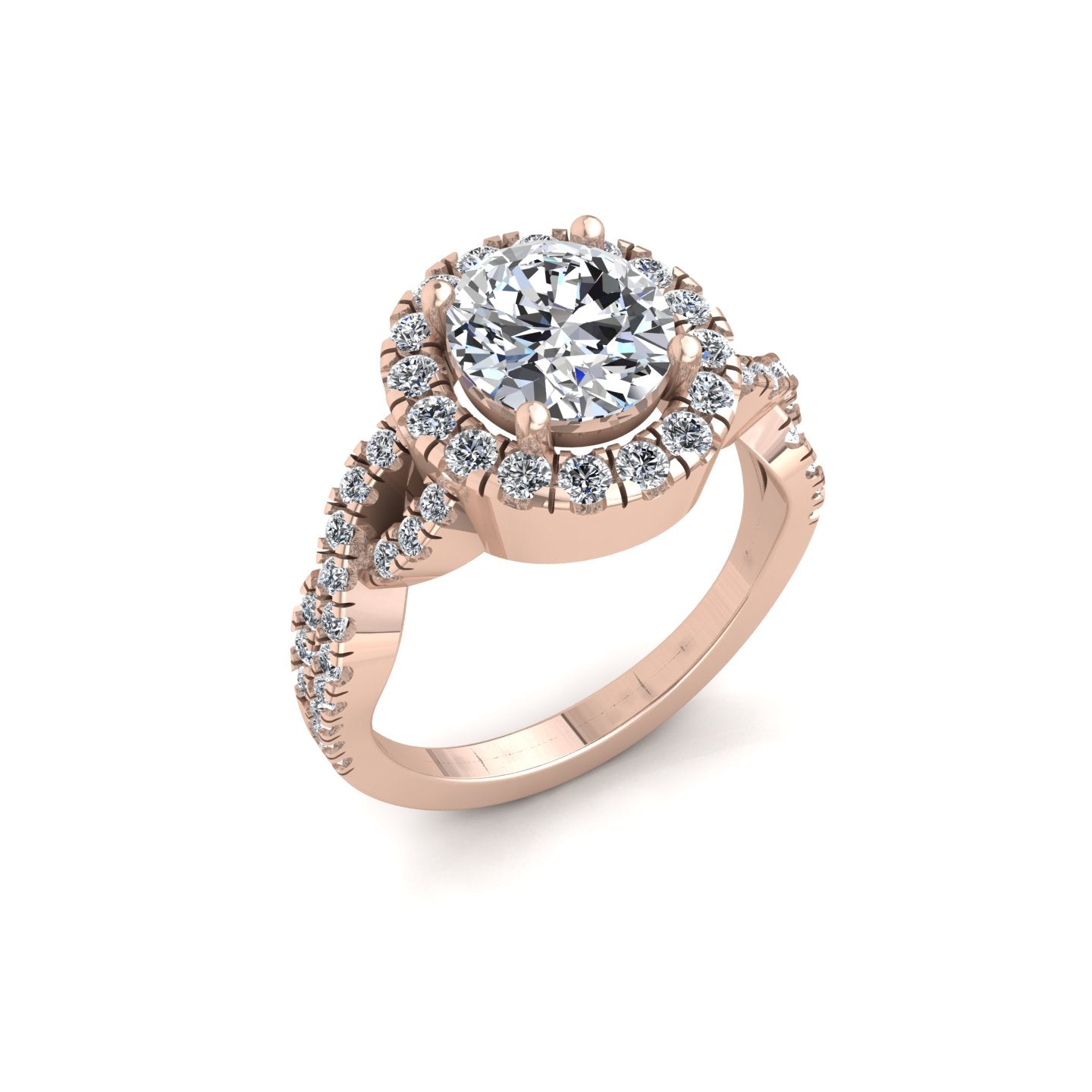 Twisted Band Halo Ring, Round Diamond, Rose Gold | LGR