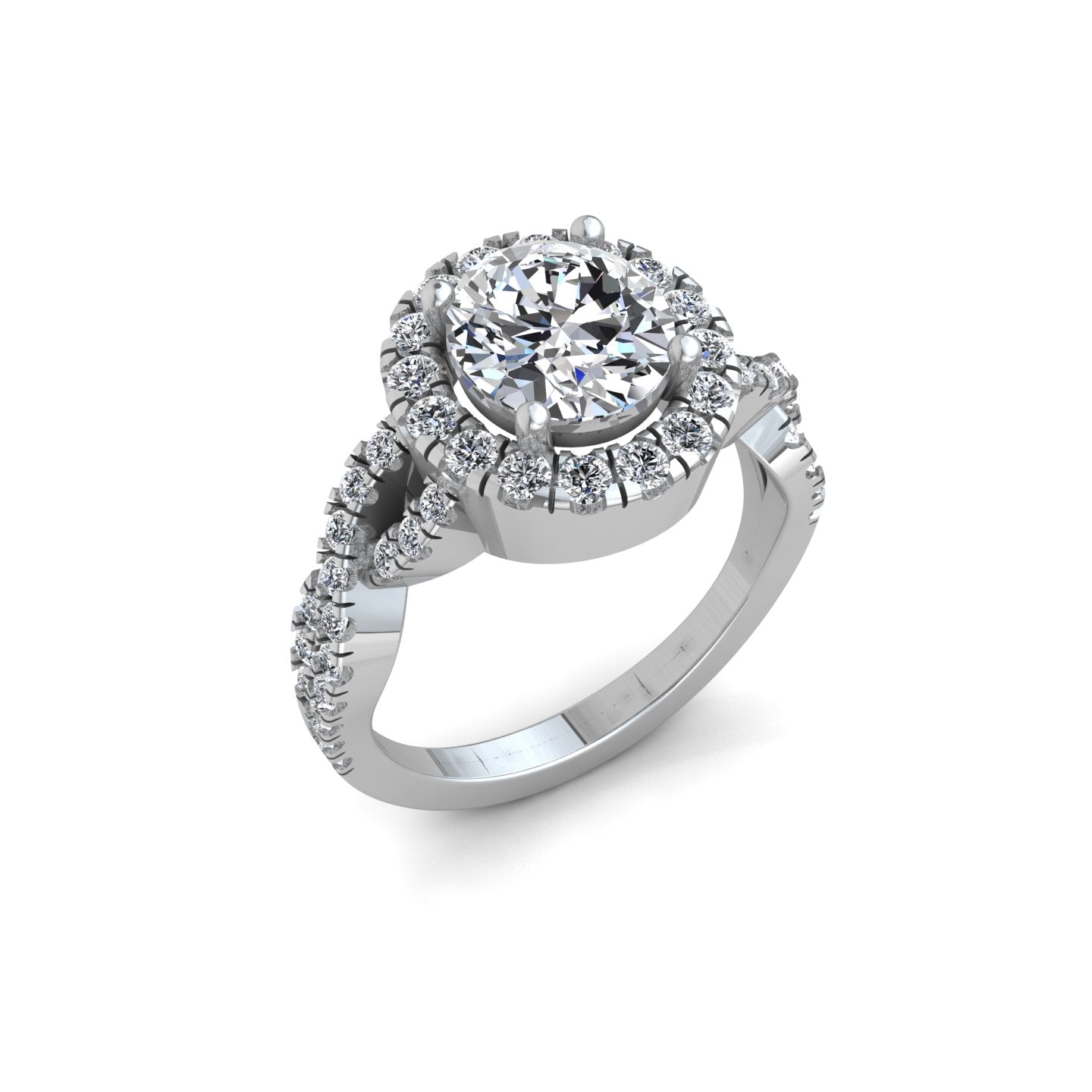 Twisted Band Halo Ring, Round Diamond, Platinum | LGR