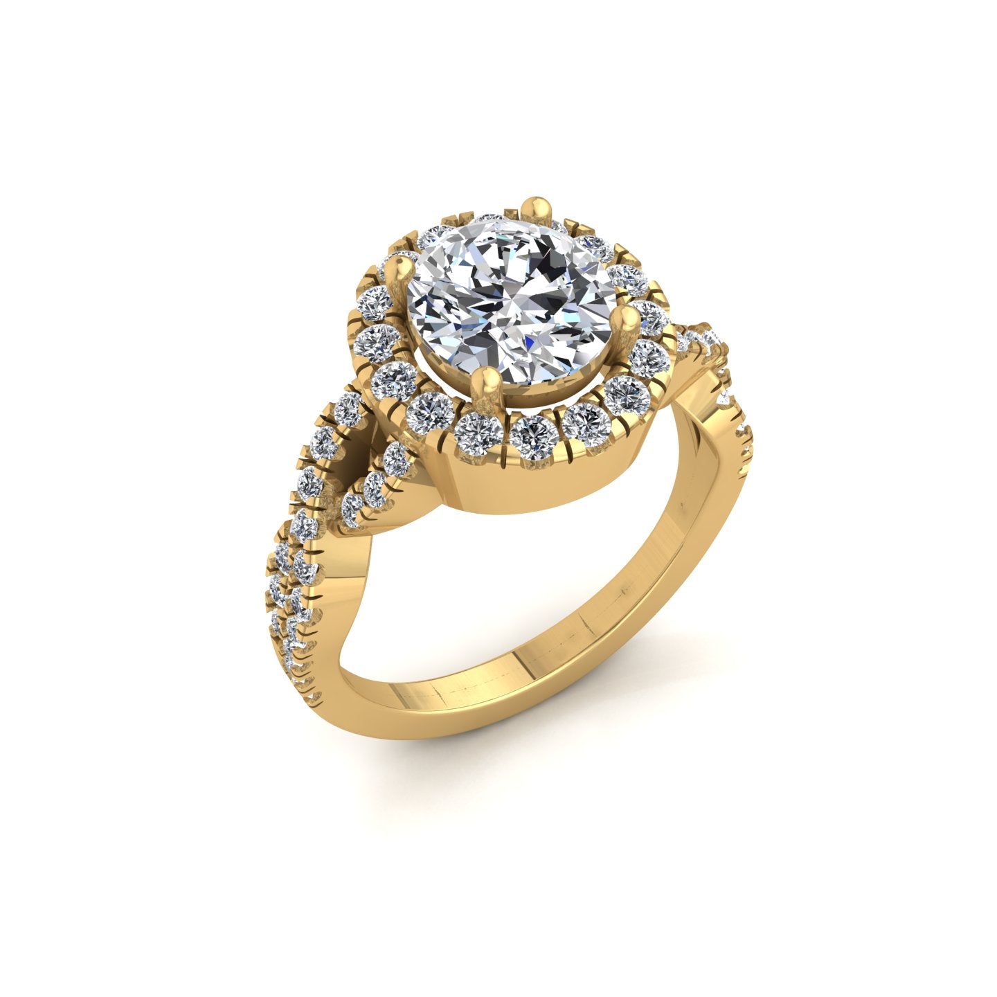 Twisted Band Halo Ring, Round Diamond, Yellow Gold | LGR