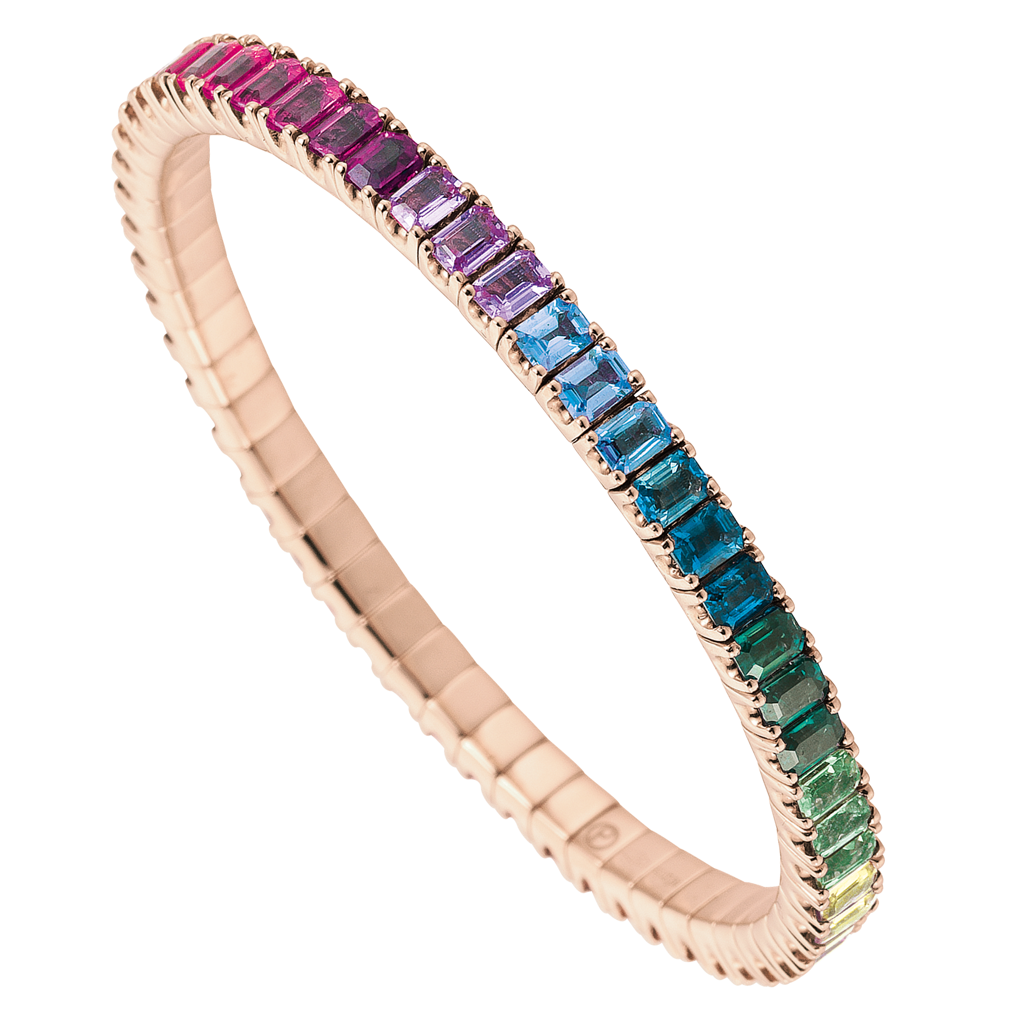 FLEX Tennis Rainbow Bracelet - Rose Gold & Emerald Cut Sapphires