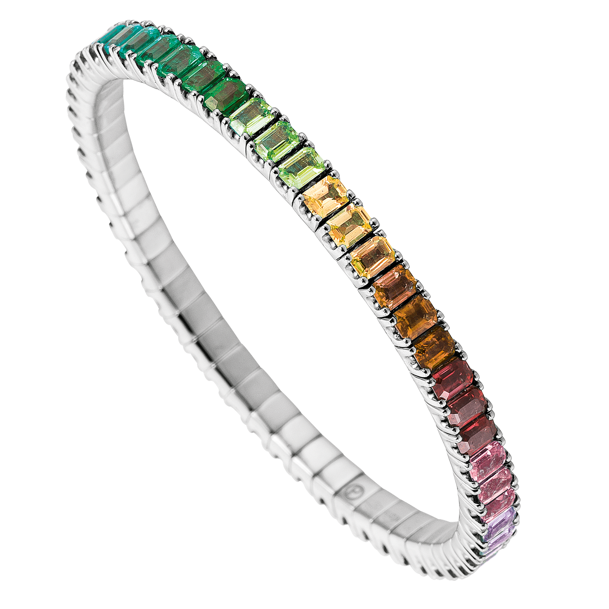 FLEX Tennis Rainbow Bracelet - White Gold & Emerald Cut Sapphires