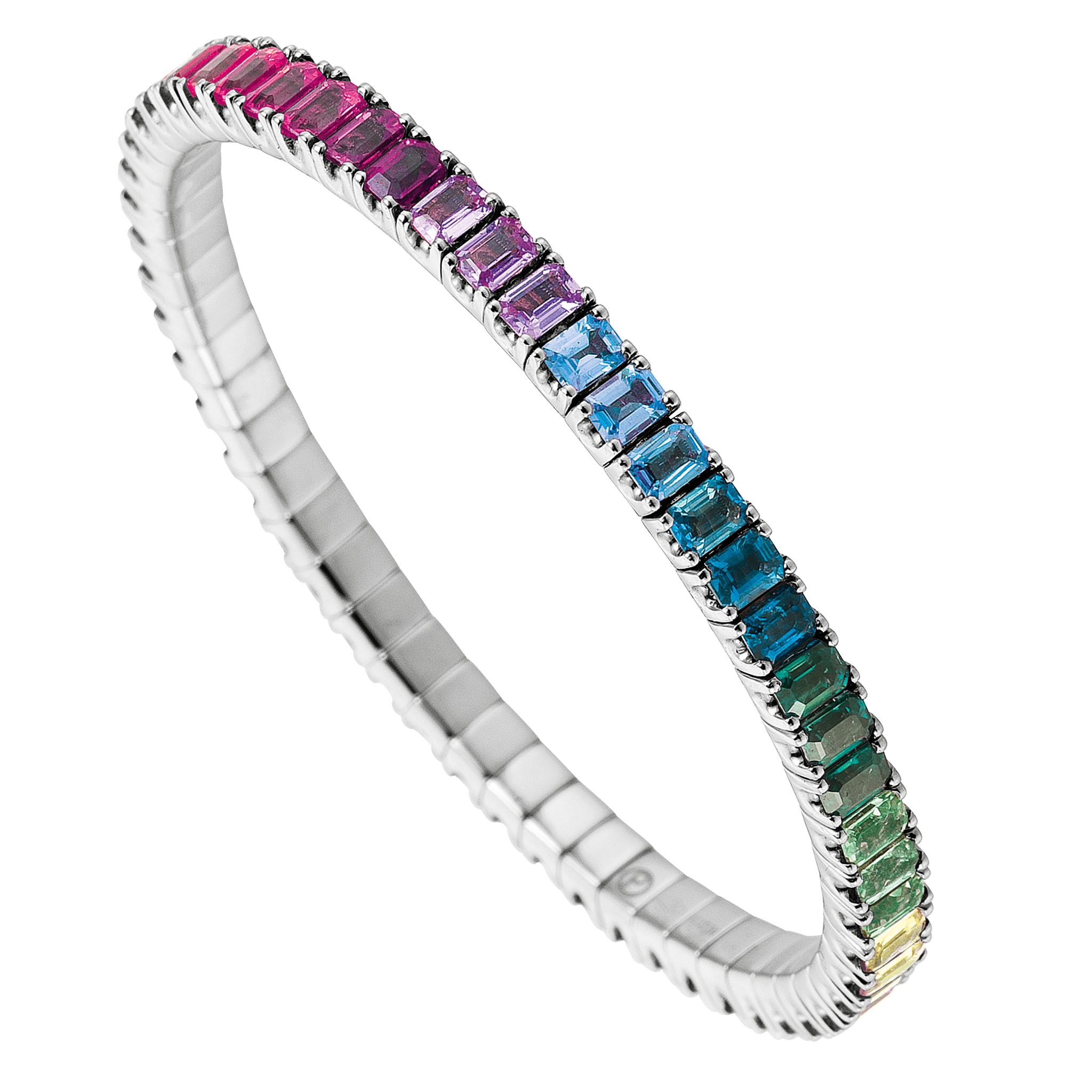 FLEX Tennis Rainbow Bracelet - White Gold & Emerald Cut Sapphires