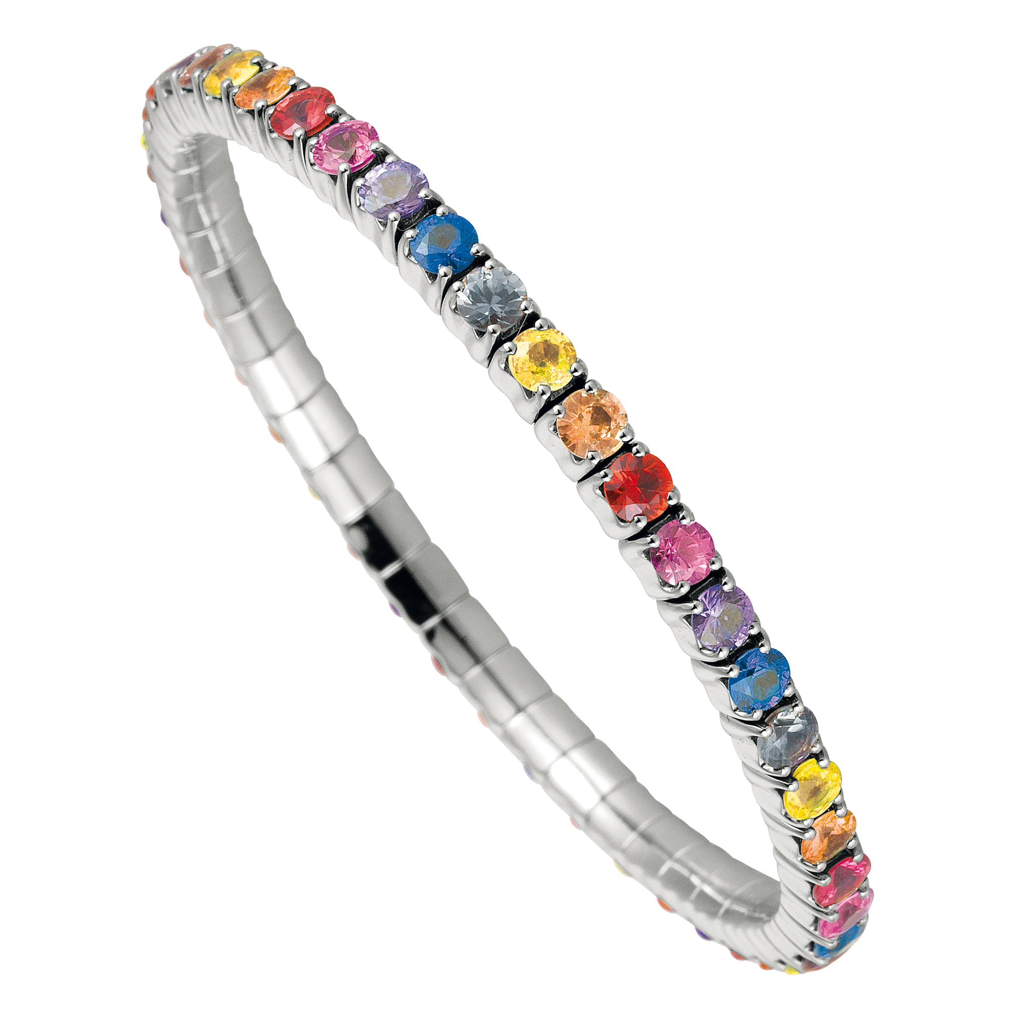 FLEX Tennis Rainbow Bracelet - White Gold & Round Cut Sapphires