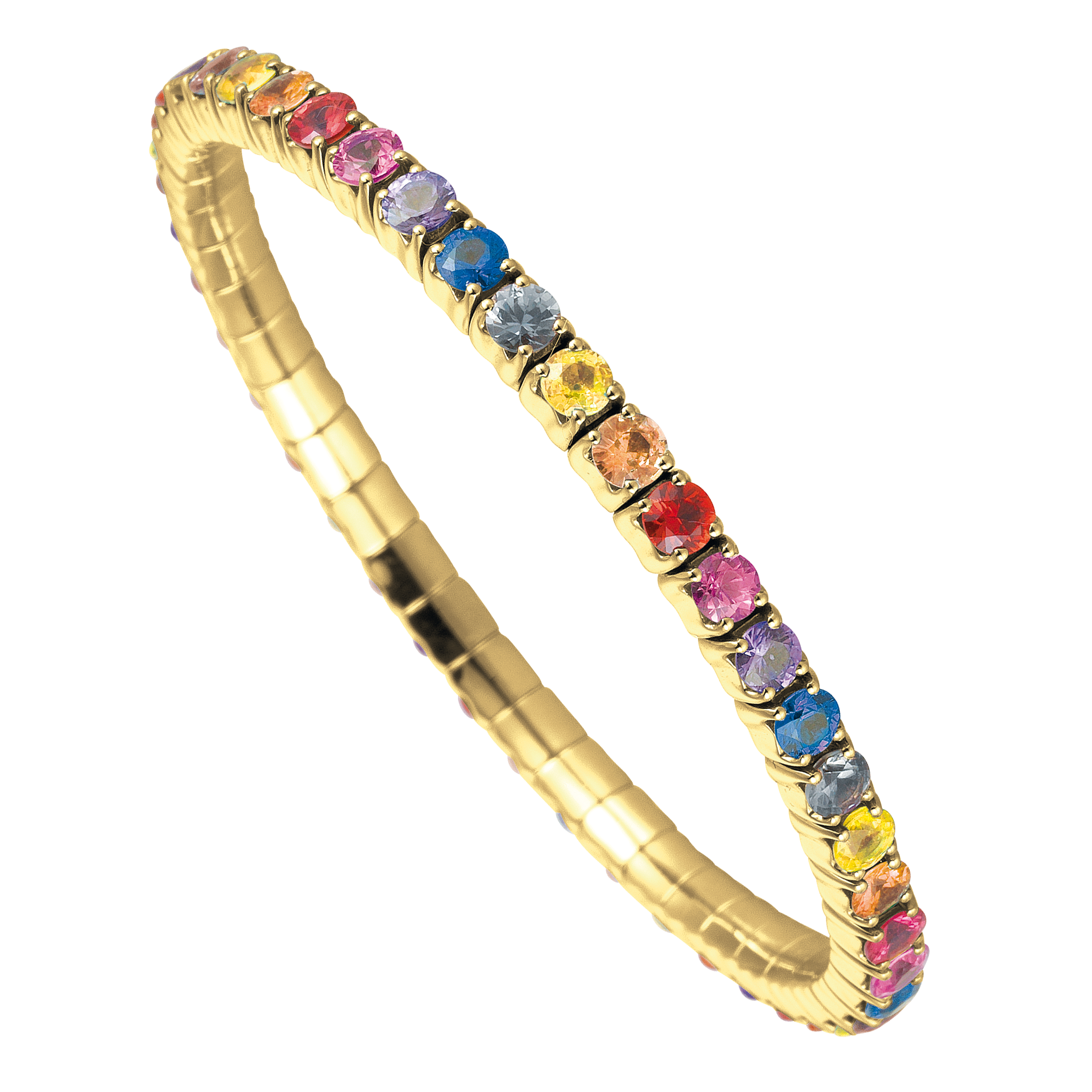 FLEX Tennis Rainbow Bracelet - Yellow Gold & Round Cut Sapphires