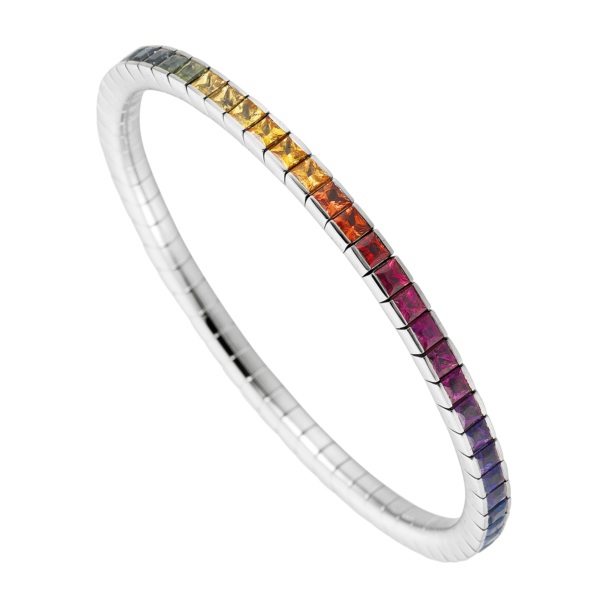 FLEX Tennis Rainbow Bracelet - White Gold & Princess Cut Sapphires