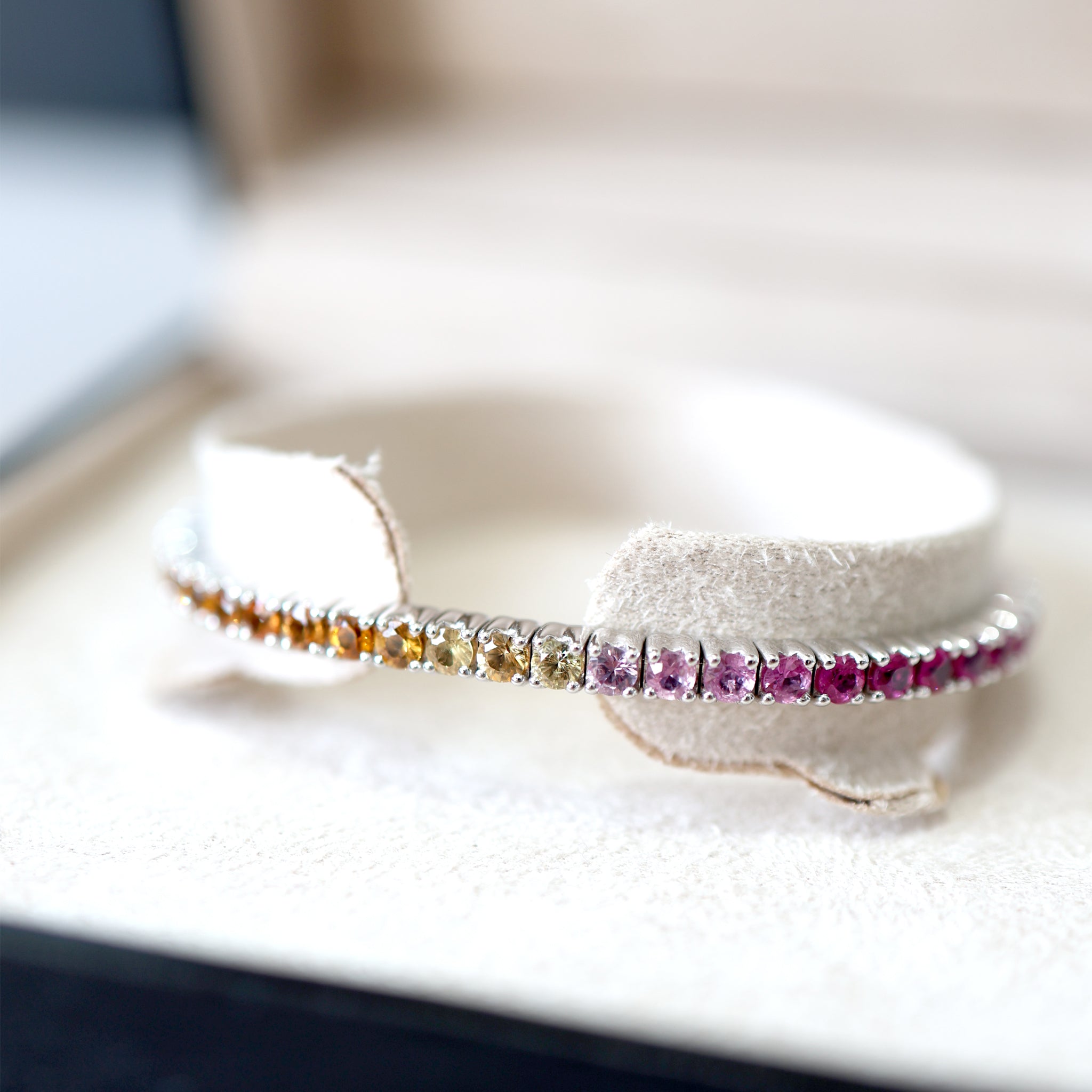 FLEX Tennis Rainbow Bracelet - White Gold & Princess Cut Sapphires