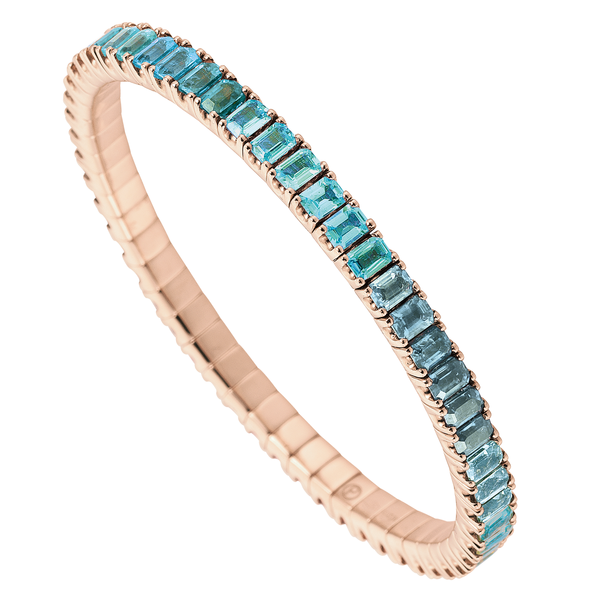 FLEX Tennis Bracelet | Rose Gold & Emerald Cut Aquamarines