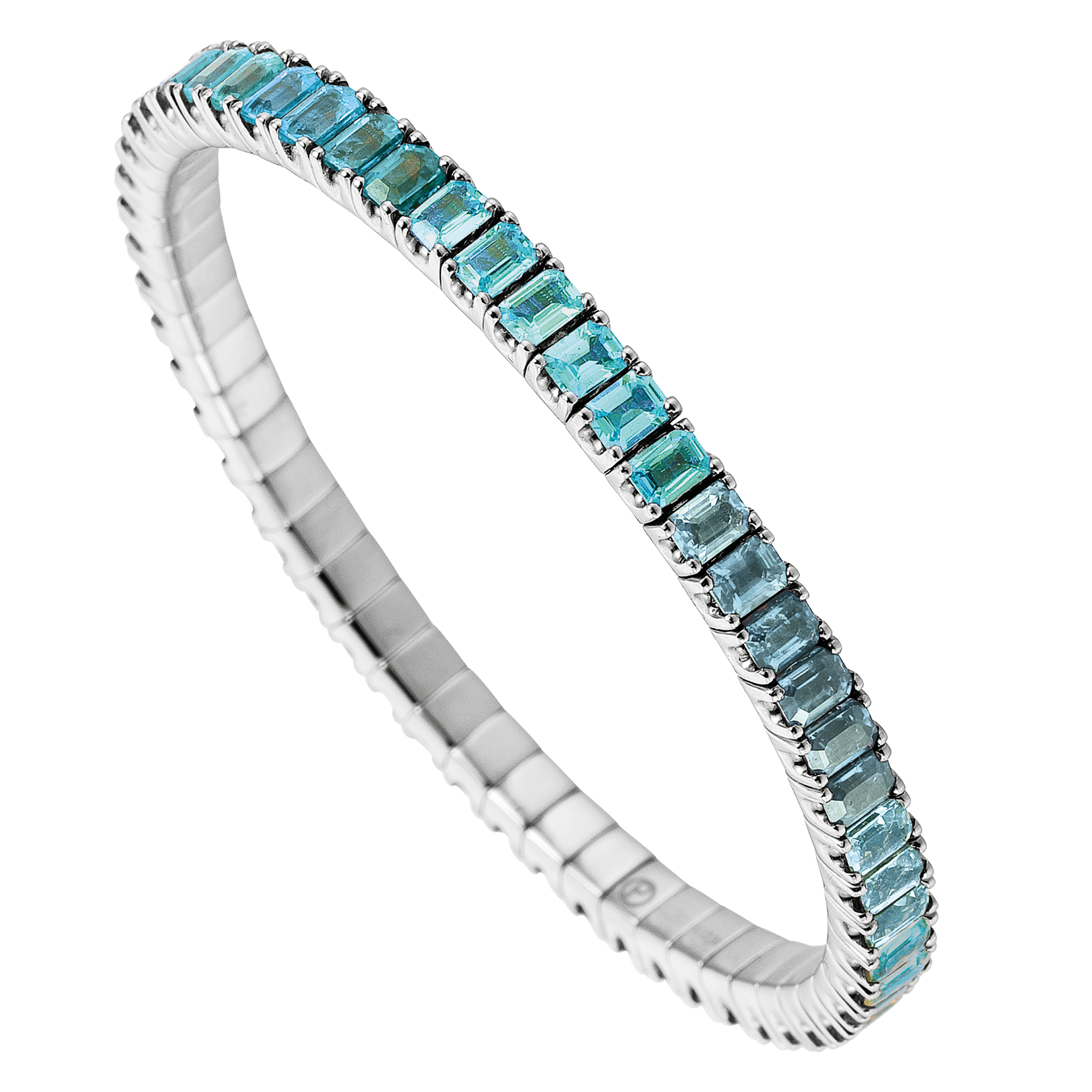 FLEX Tennis Bracelet | White Gold & Emerald Cut Aquamarines