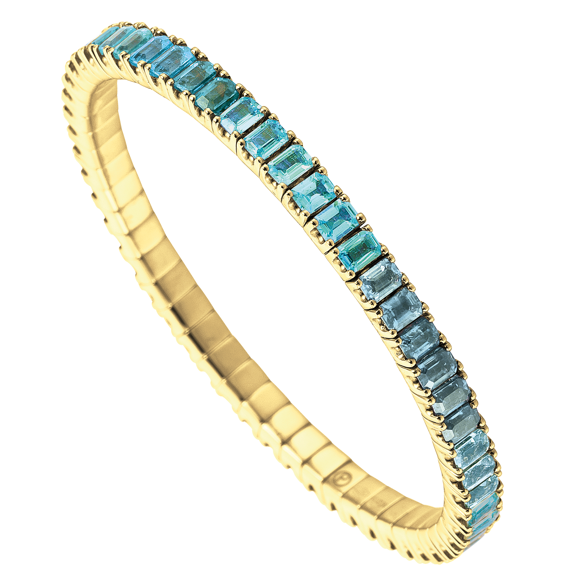 FLEX Tennis Bracelet | Yellow Gold & Emerald Cut Aquamarines