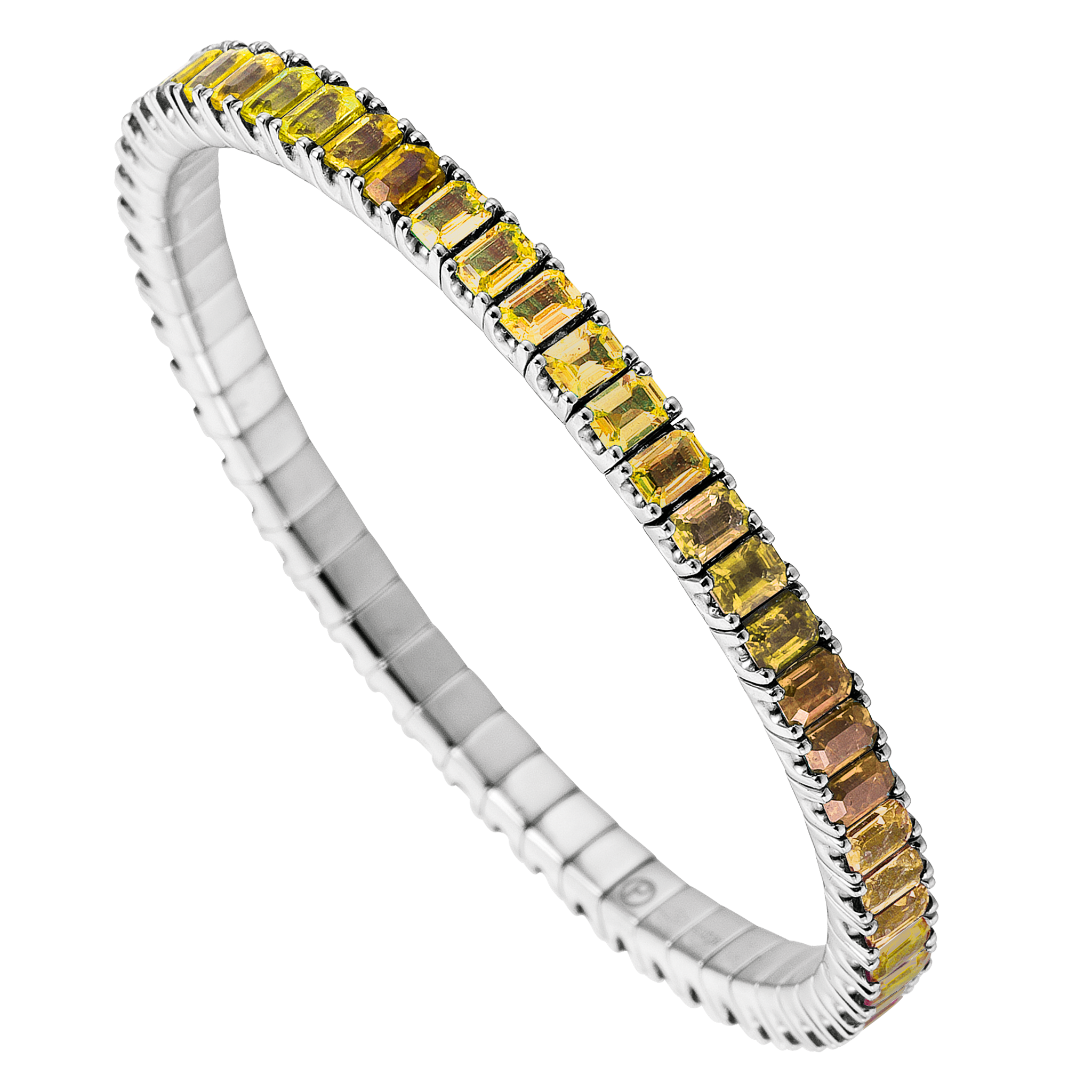 FLEX Tennis Bracelet | White Gold & Emerald Cut Citrines