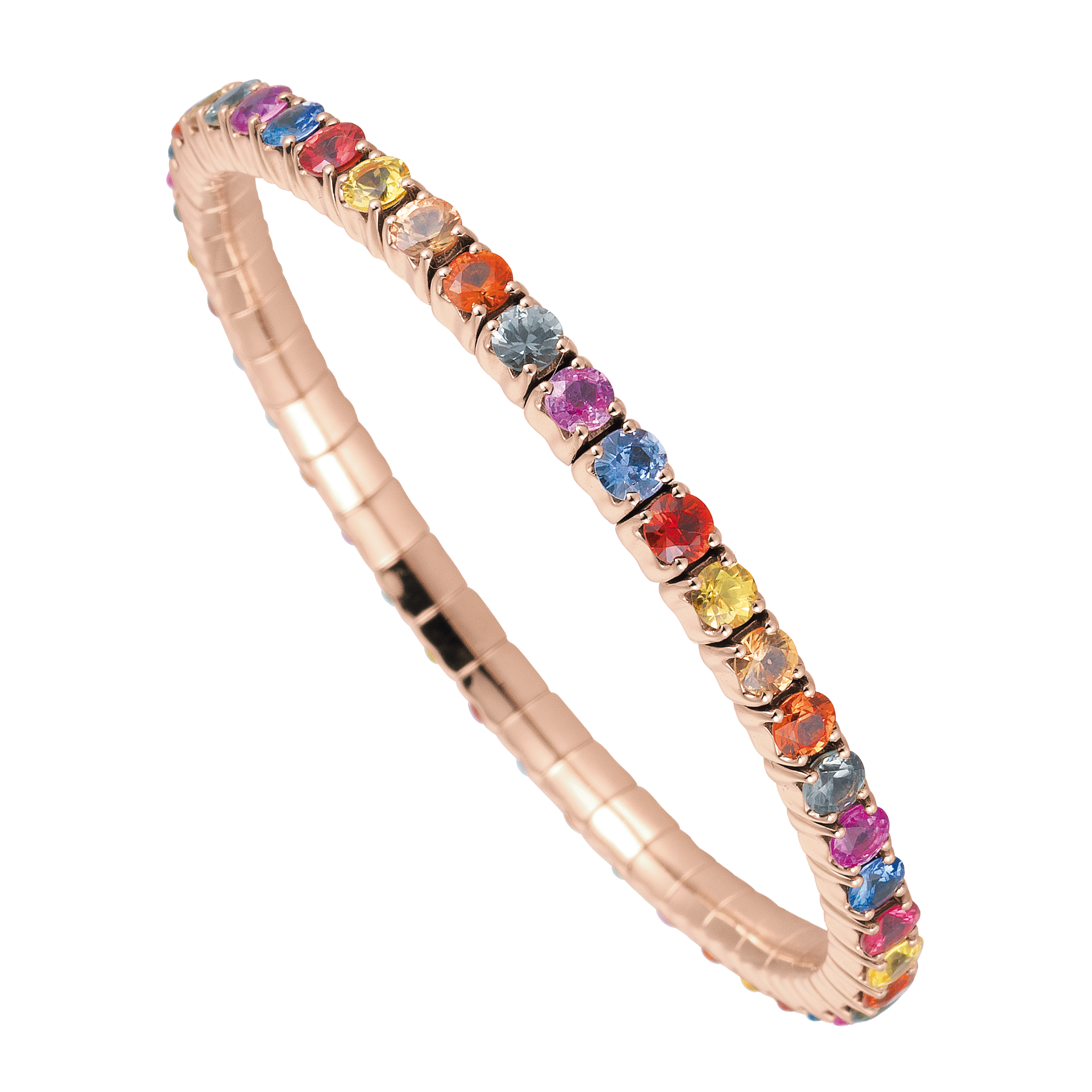 FLEX Tennis Multi Coloured Bracelet - Rose Gold & Round Cut Sapphires