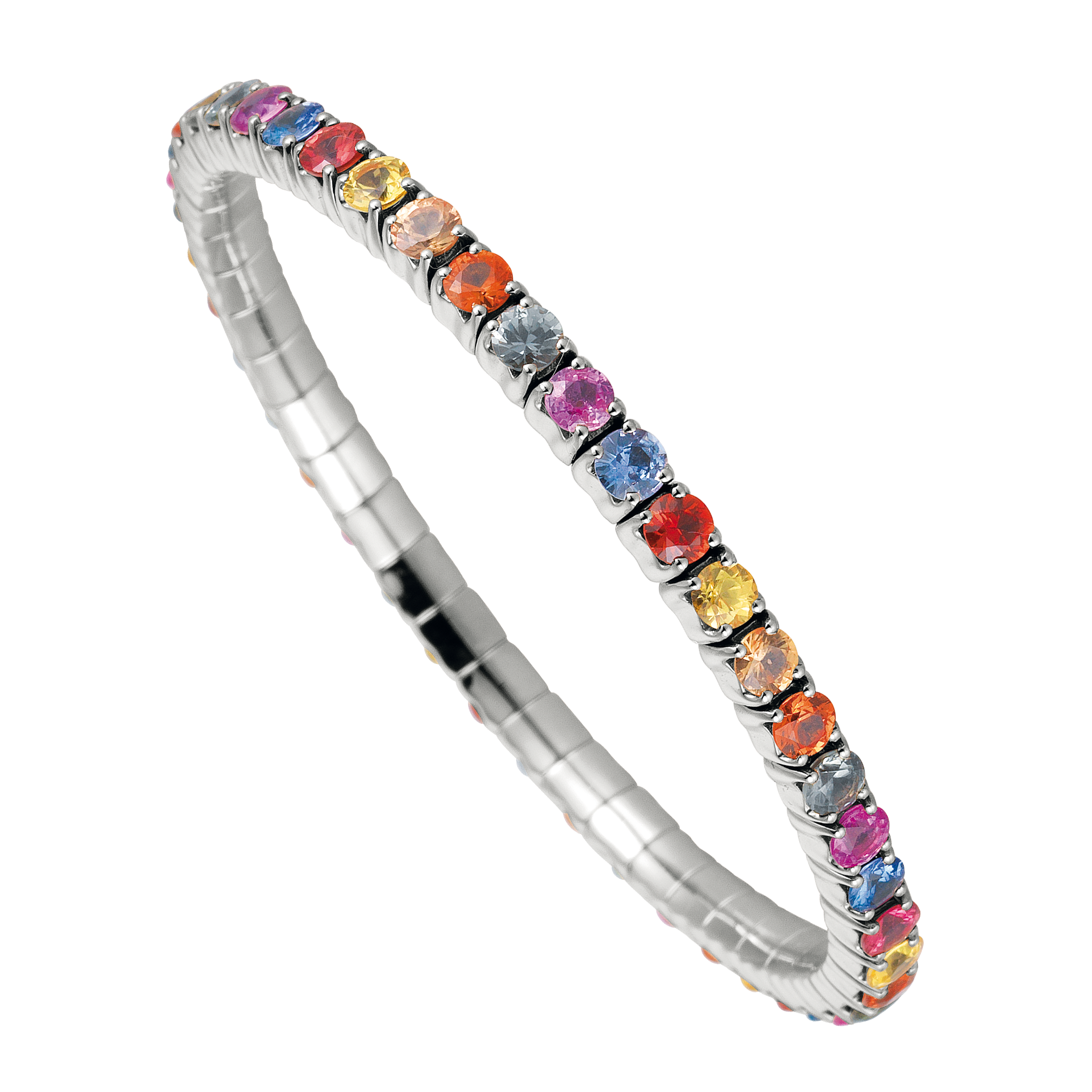 FLEX Tennis Multi Coloured Bracelet - White Gold & Round Cut Sapphires