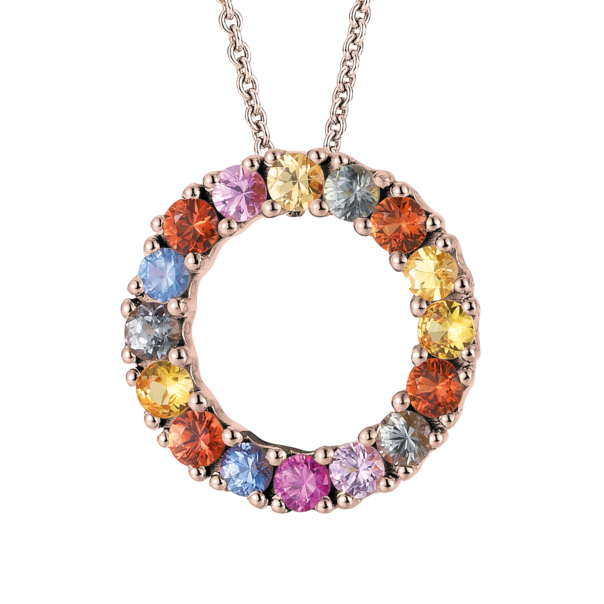 FLEX Multi Coloured Hoop Pendant Necklace | Rose Gold & Sapphires