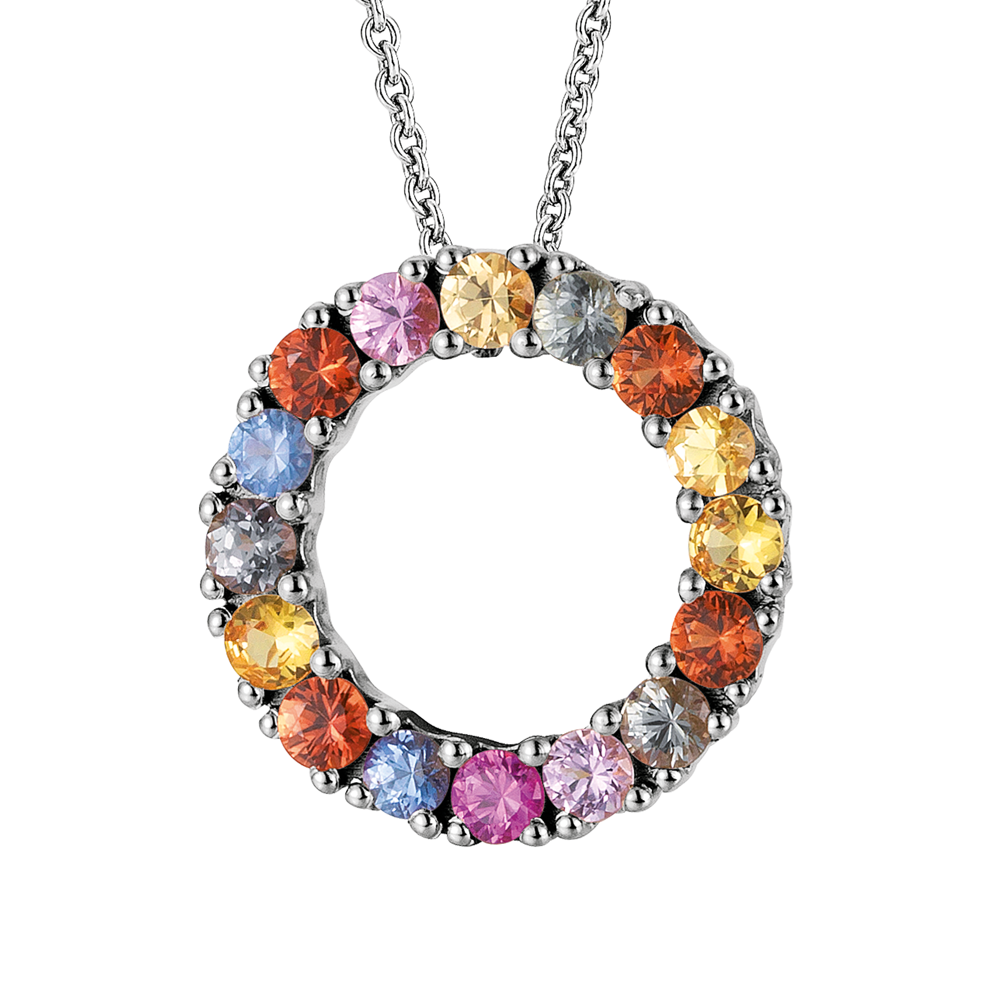 FLEX Multi Coloured Hoop Pendant Necklace | White Gold & Sapphires