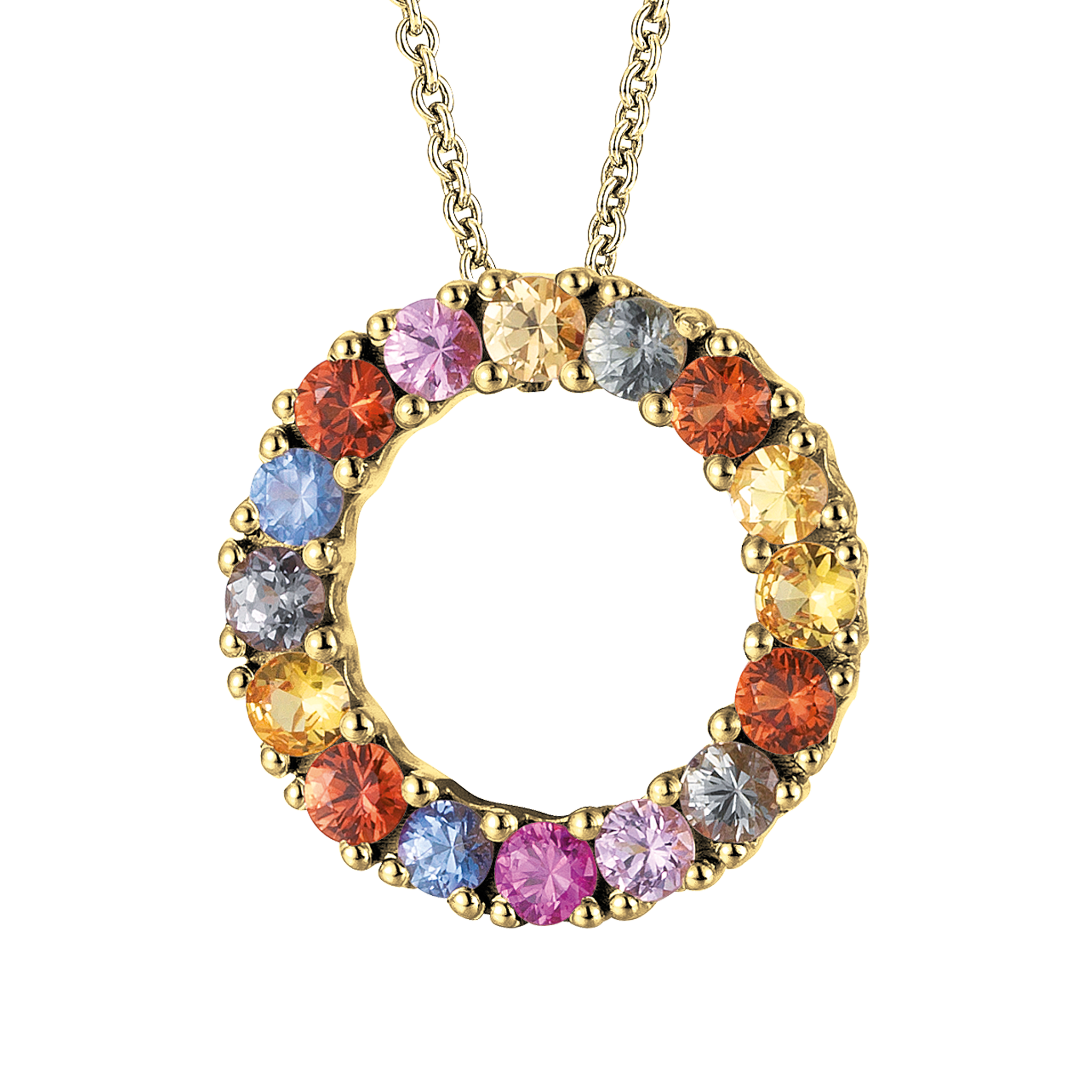 FLEX Multi Coloured Hoop Pendant Necklace | Yellow Gold & Sapphires