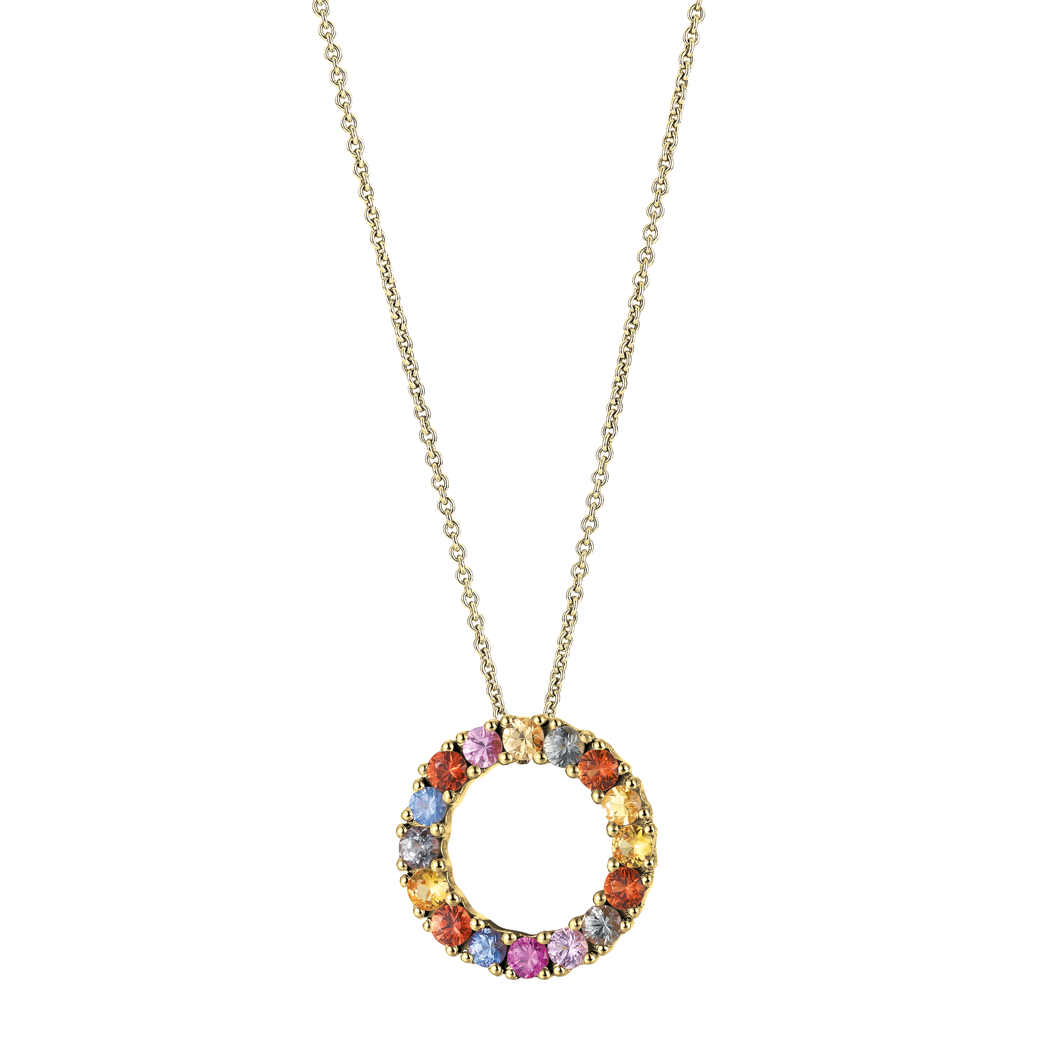 FLEX Multi Coloured Hoop Pendant Necklace | Yellow Gold & Sapphires