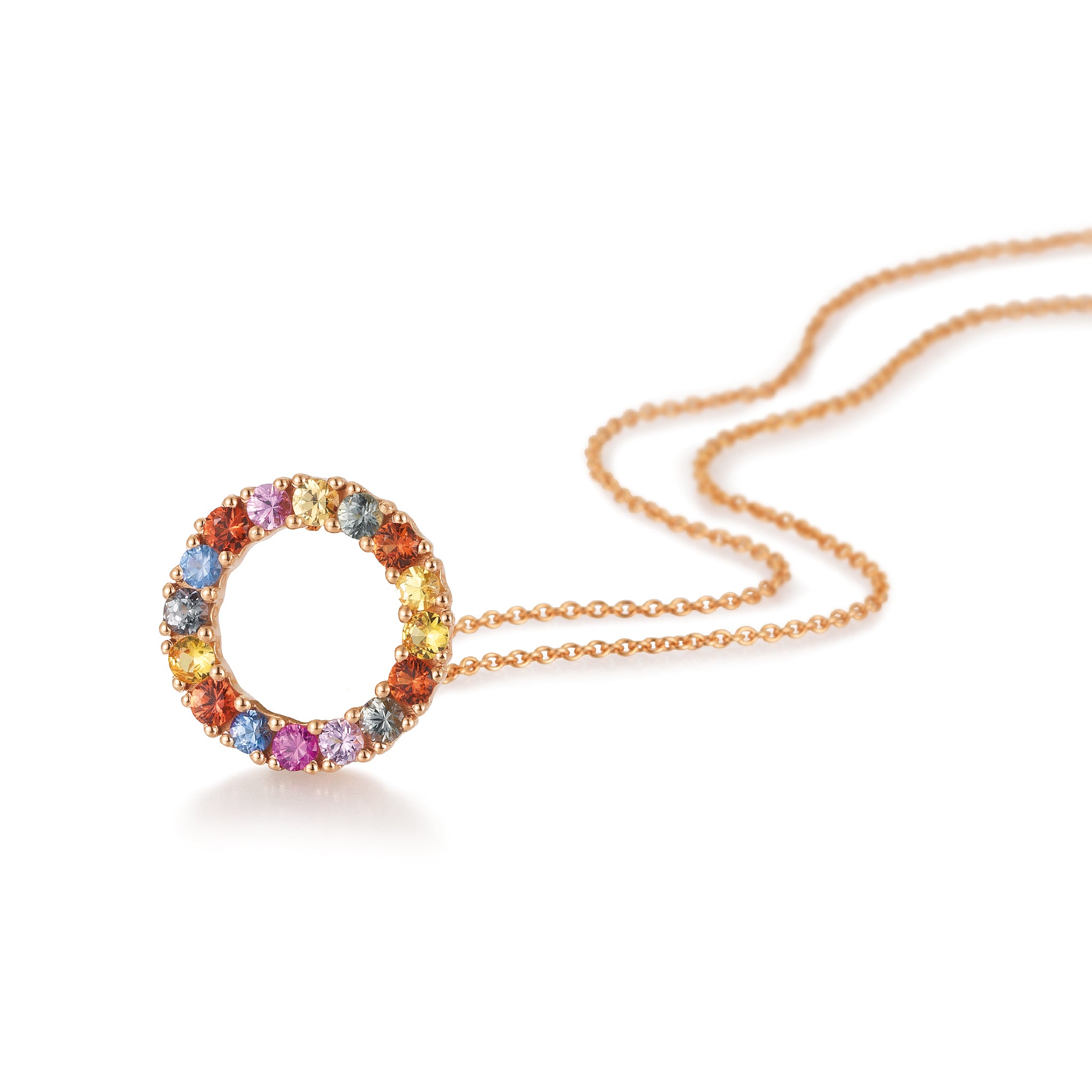FLEX Multi Coloured Hoop Pendant Necklace | Rose Gold & Sapphires
