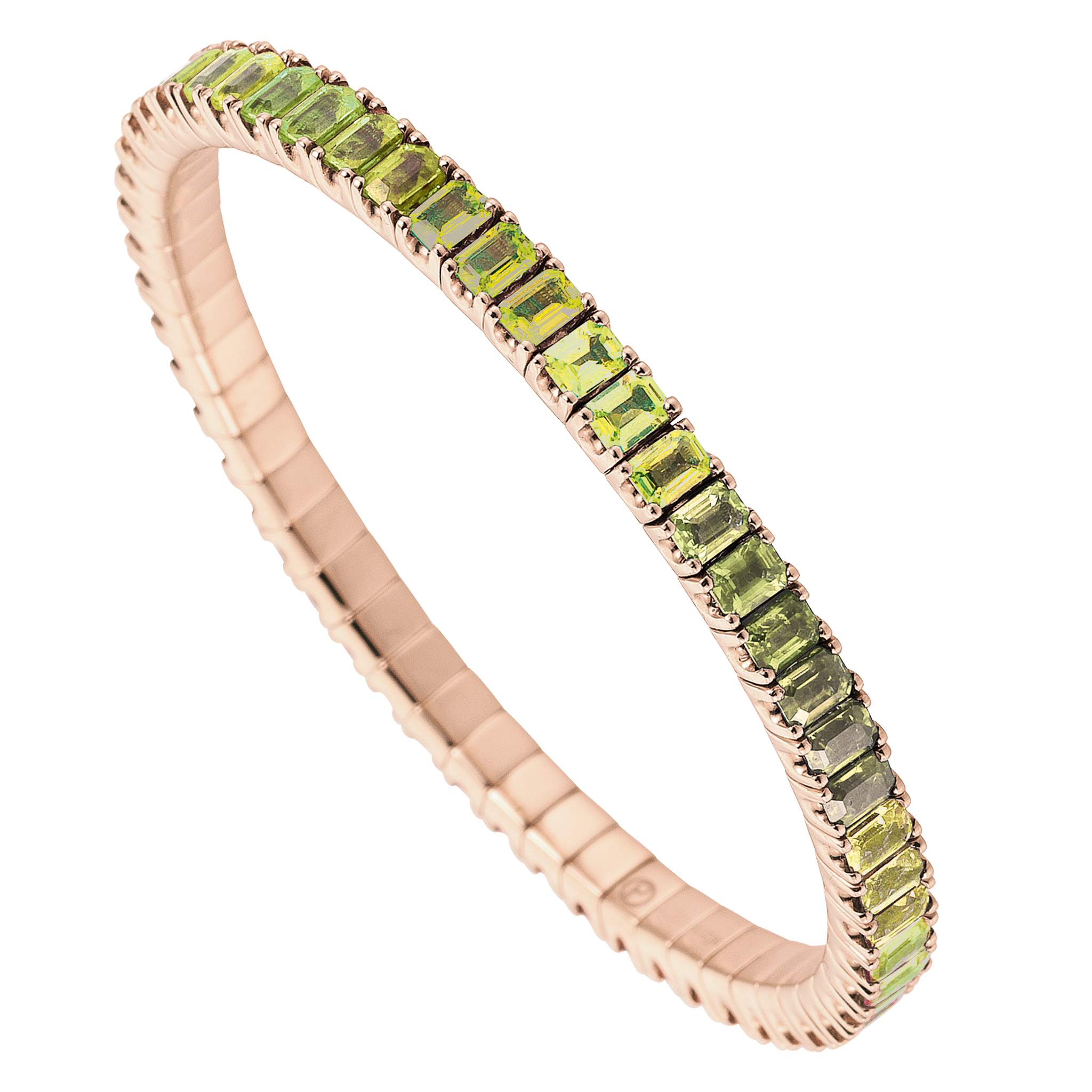 FLEX Tennis Bracelet | Rose Gold & Emerald Cut Peridots