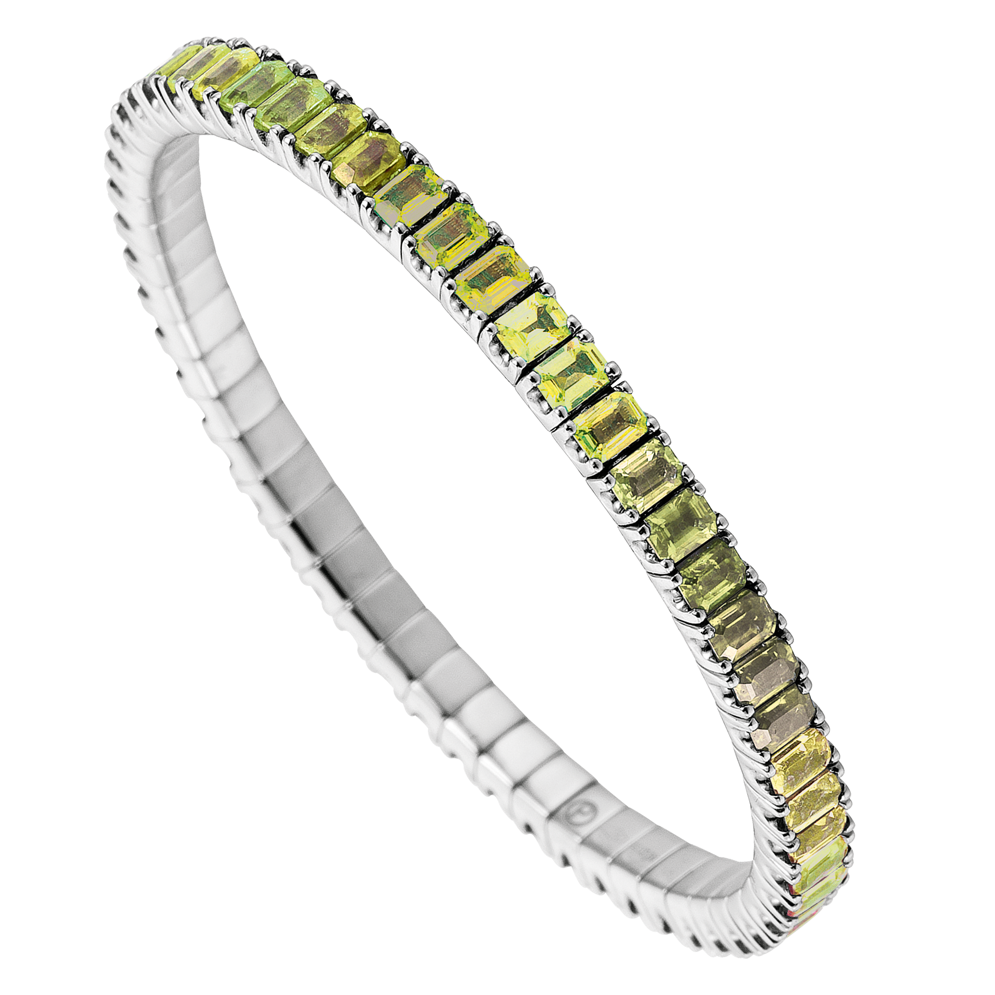 FLEX Tennis Bracelet | White Gold & Emerald Cut Peridots