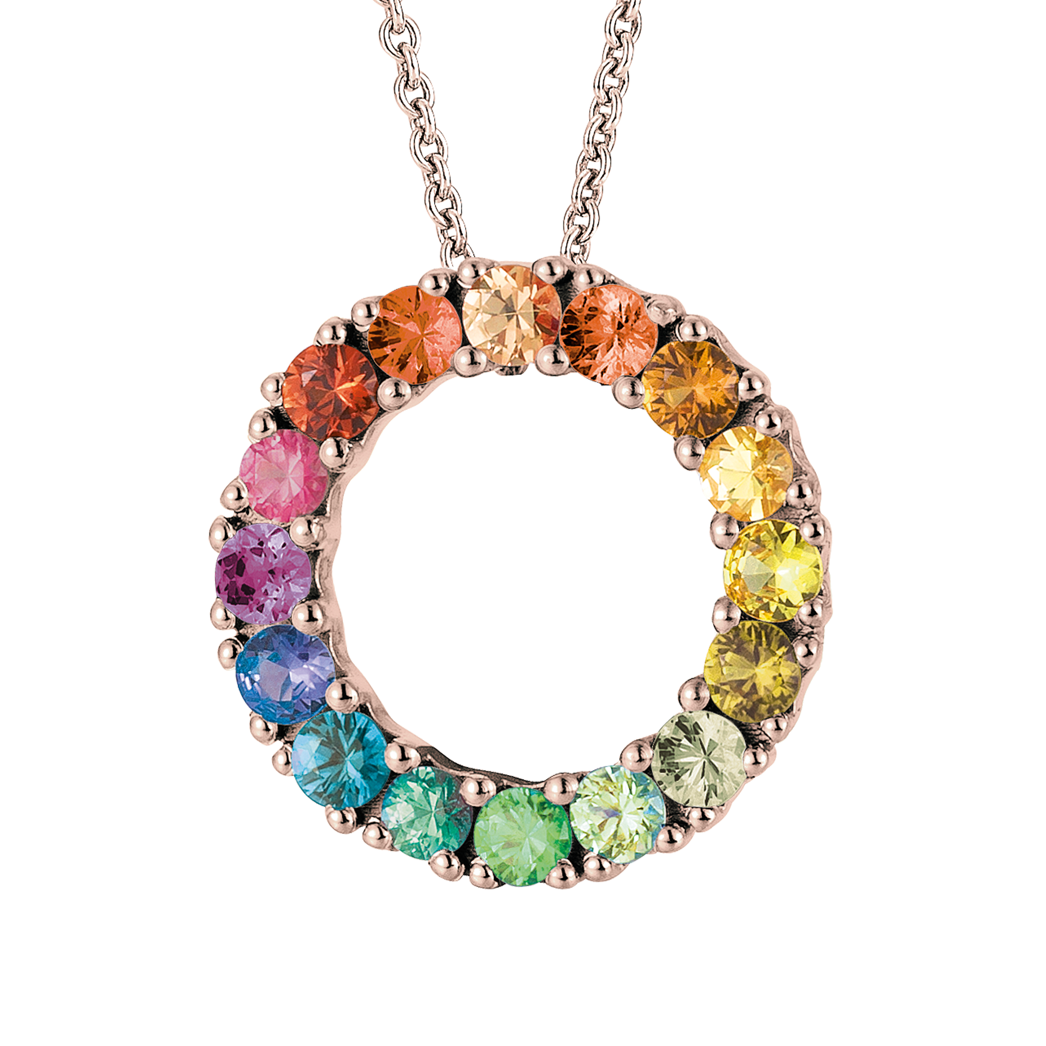 FLEX Rainbow Hoop Pendant Necklace | Rose Gold & Sapphires