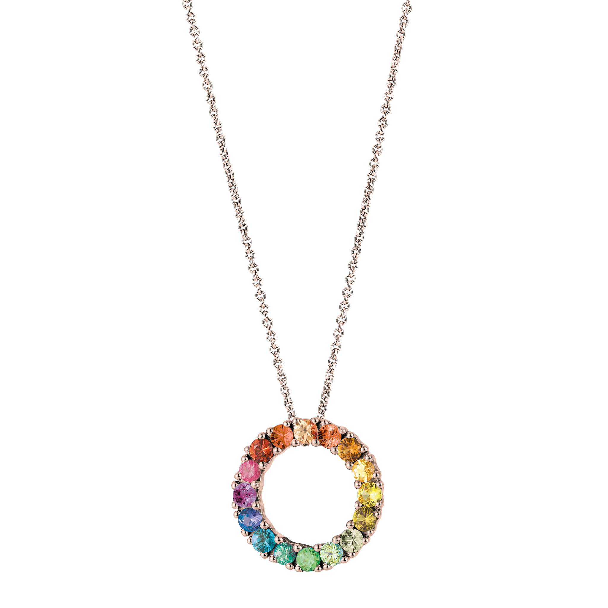 FLEX Rainbow Hoop Pendant Necklace | Rose Gold & Sapphires