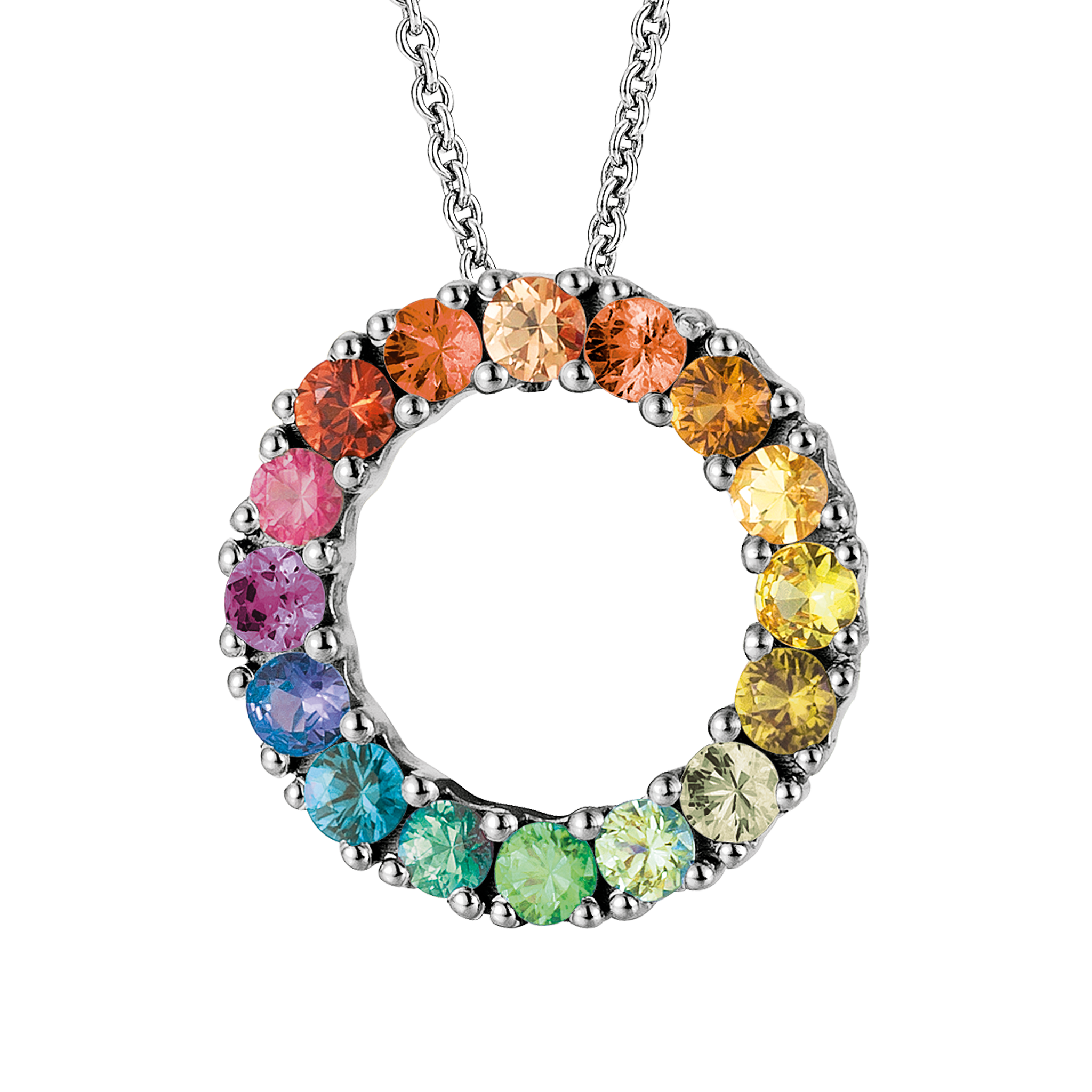 FLEX Rainbow Hoop Pendant Necklace | White Gold & Sapphires
